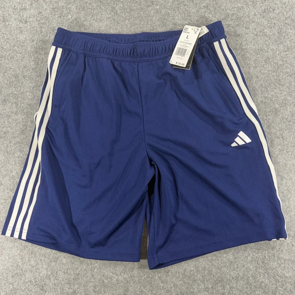 Adidas Mens Train Essentials Pique 3-Stripes Training Shorts Dark Blue L